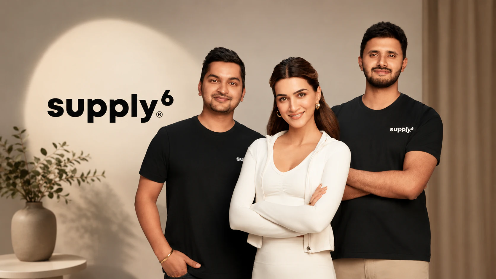 Supply6 Founders Vaibhav Bhandari and Rahul Saji Jacob with Kriti Sanon